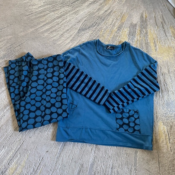 Fenini matching set lagenlook long sleeve pull on balloon pants blue medium - Picture 1 of 12